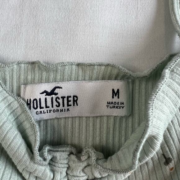Hollister Women's Medium Ribbed Crop Top Green Floral Adjustable Straps - Picture 2 of 6